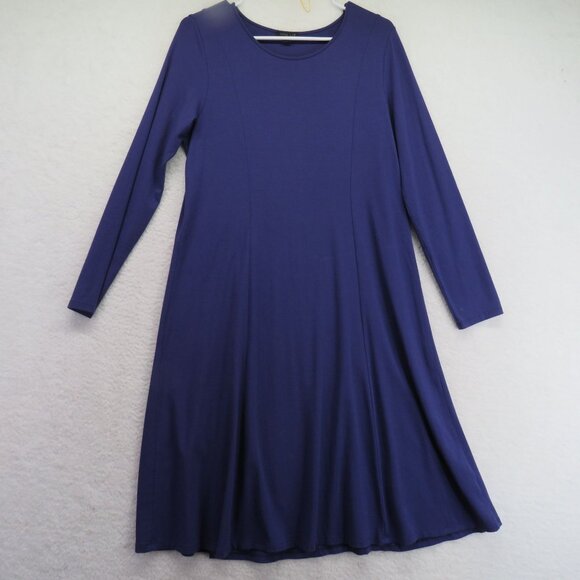 J Jill Wearever Dress Womens Size 8 Blue Midi Long Sleeve Stretch - Picture 1 of 10